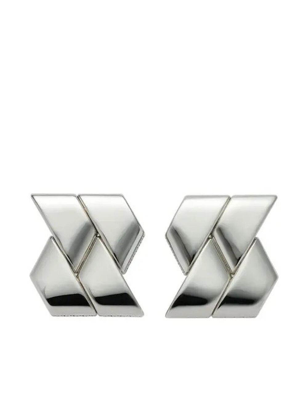 NIB Versace Greca Stud Silver Chain Braided Bind Earrings Engraved Unisex $425